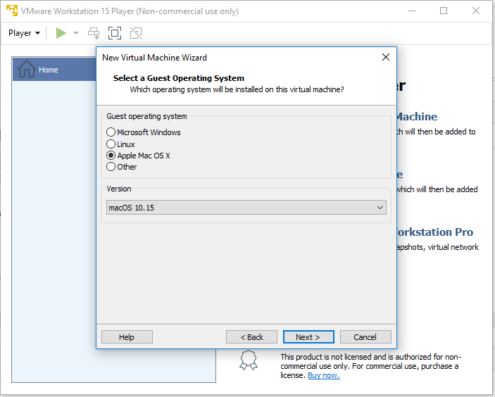 macOS - VMware - Choose OS
