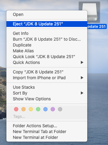 Java 8 - Mac - Unmount