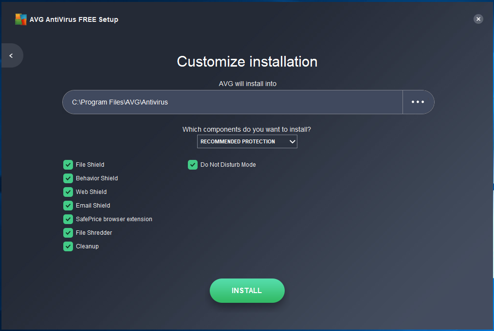 AVG - Install - Customize Screen