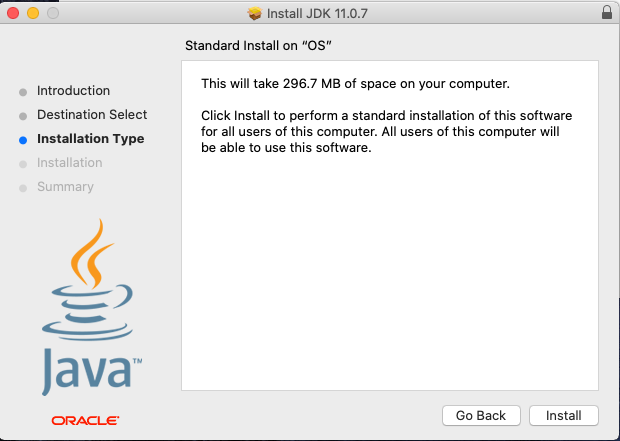 Java 11 - Mac - Installation Type