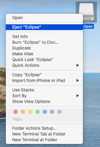 Eclipse for Java - Mac - Unmount