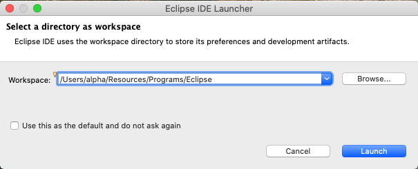 Eclipse for Java - Mac - Workspace