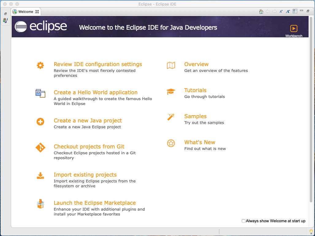 Eclipse for Java - Mac - Welcome