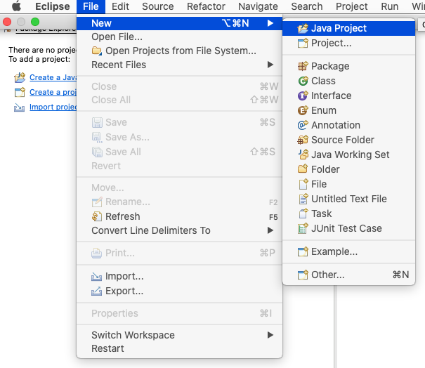 Eclipse for Java - Mac - New Project