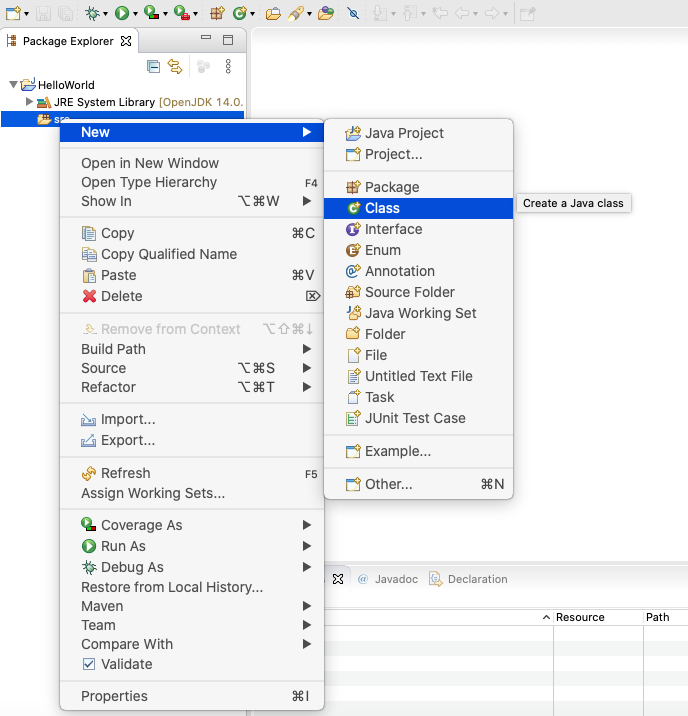 Eclipse for Java - Mac - New Class