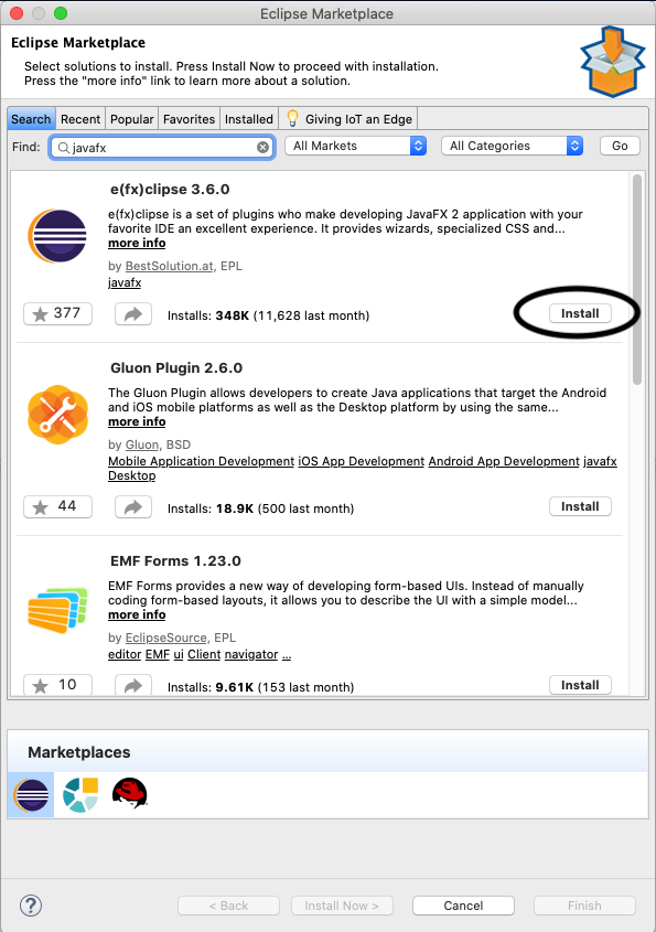 JavaFX - Eclipse - Marketplace