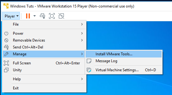 VMware Tools - Windows - Mount DVD