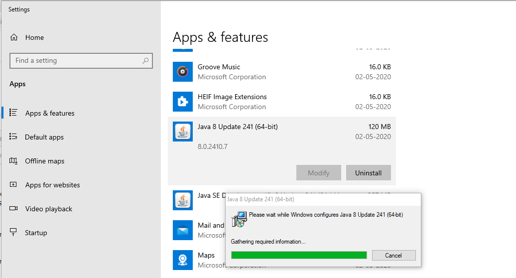 Uninstall Java - Windows - Progress Uninstall Java - Windows - Progress
