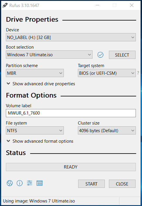 Windows 7 Bootable USB - Rufus - Windows
