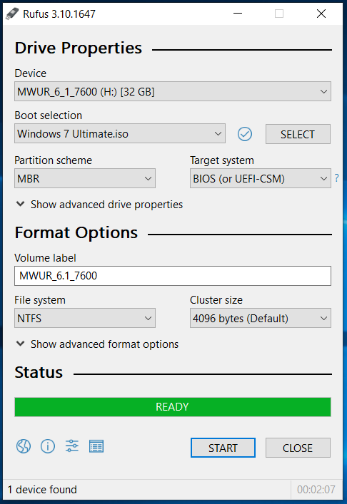 Windows 7 Bootable USB - Rufus - Finished