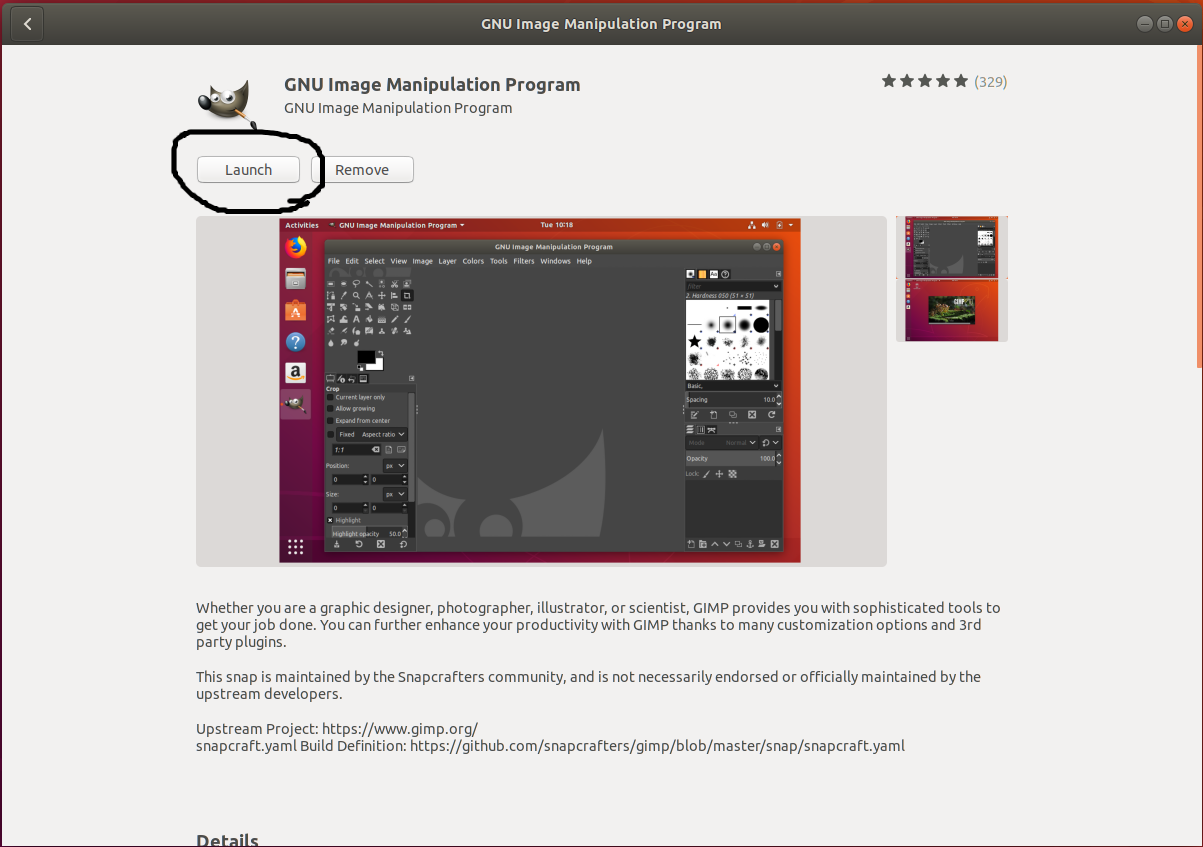 GIMP on Ubuntu - Launch