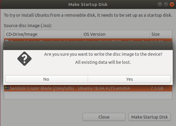 Bootable USB of Ubuntu - Startup Disk Creator - Confirm