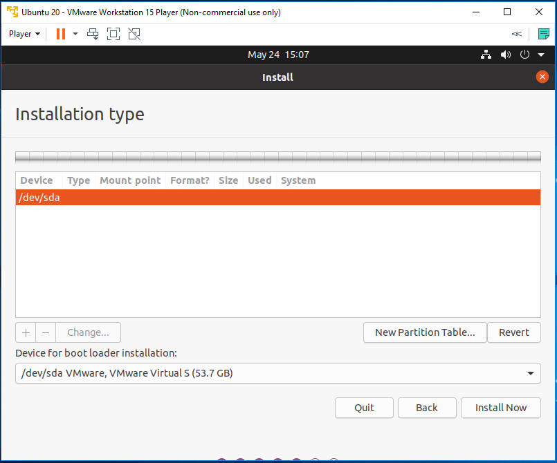 Ubuntu 20.04 LTS on Windows using VMware - Partitioning