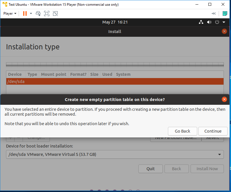 Ubuntu 20.04 LTS on Windows using VMware - Partitioning