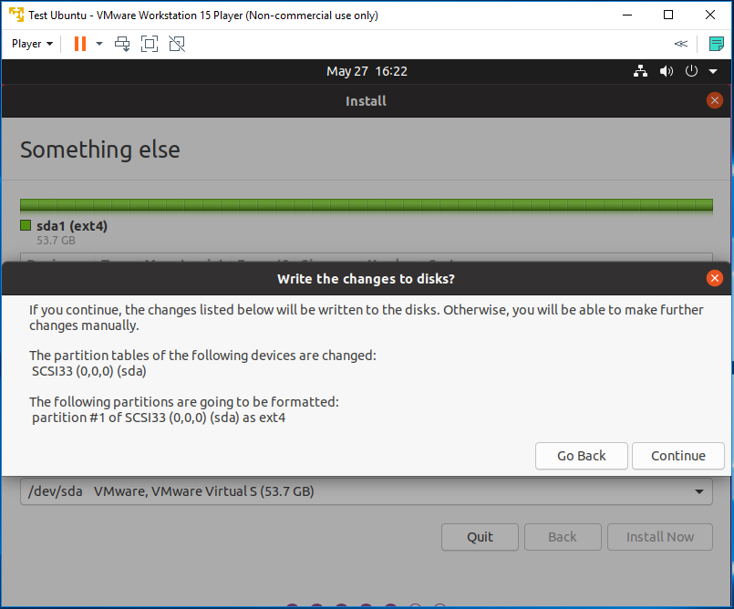 Ubuntu 20.04 LTS on Windows using VMware - Confirm Partitions