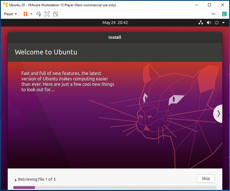 Ubuntu 20.04 LTS on Windows using VMware - Installation Progress