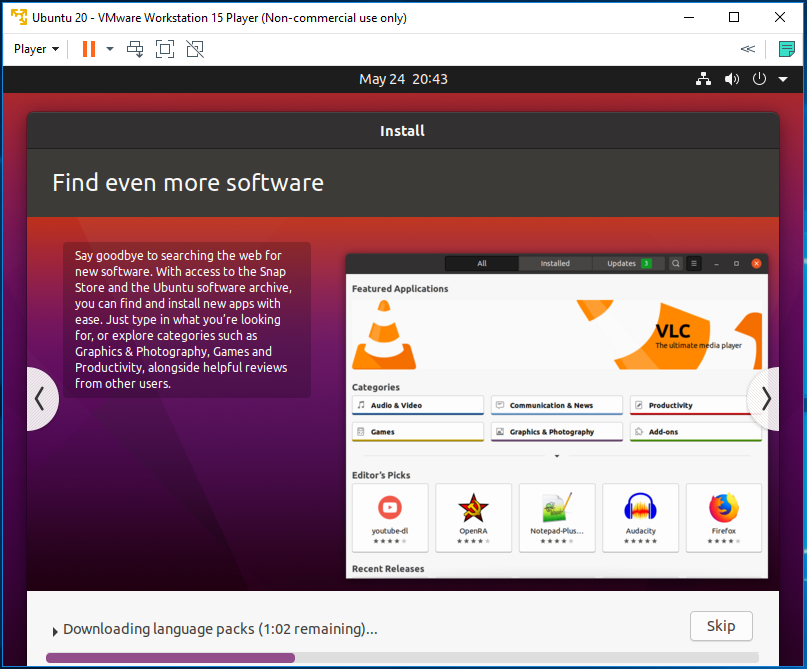 Ubuntu 20.04 LTS on Windows using VMware - Installation Progress