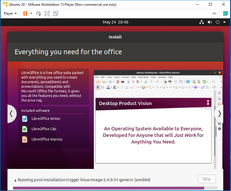 Ubuntu 20.04 LTS on Windows using VMware - Installation Progress