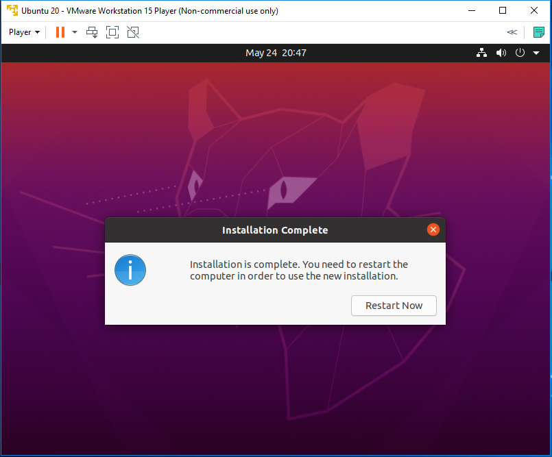Ubuntu 20.04 LTS on Windows using VMware - Installation Success