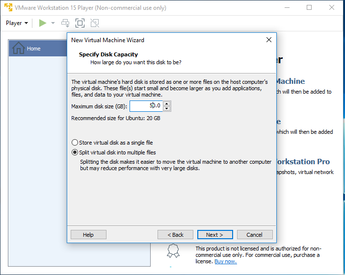 Ubuntu 20.04 LTS on Windows using VMware - Virtual Machine Disk