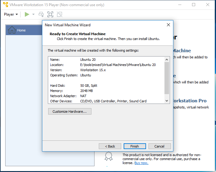 Ubuntu 20.04 LTS on Windows using VMware - Virtual Machine Configuration