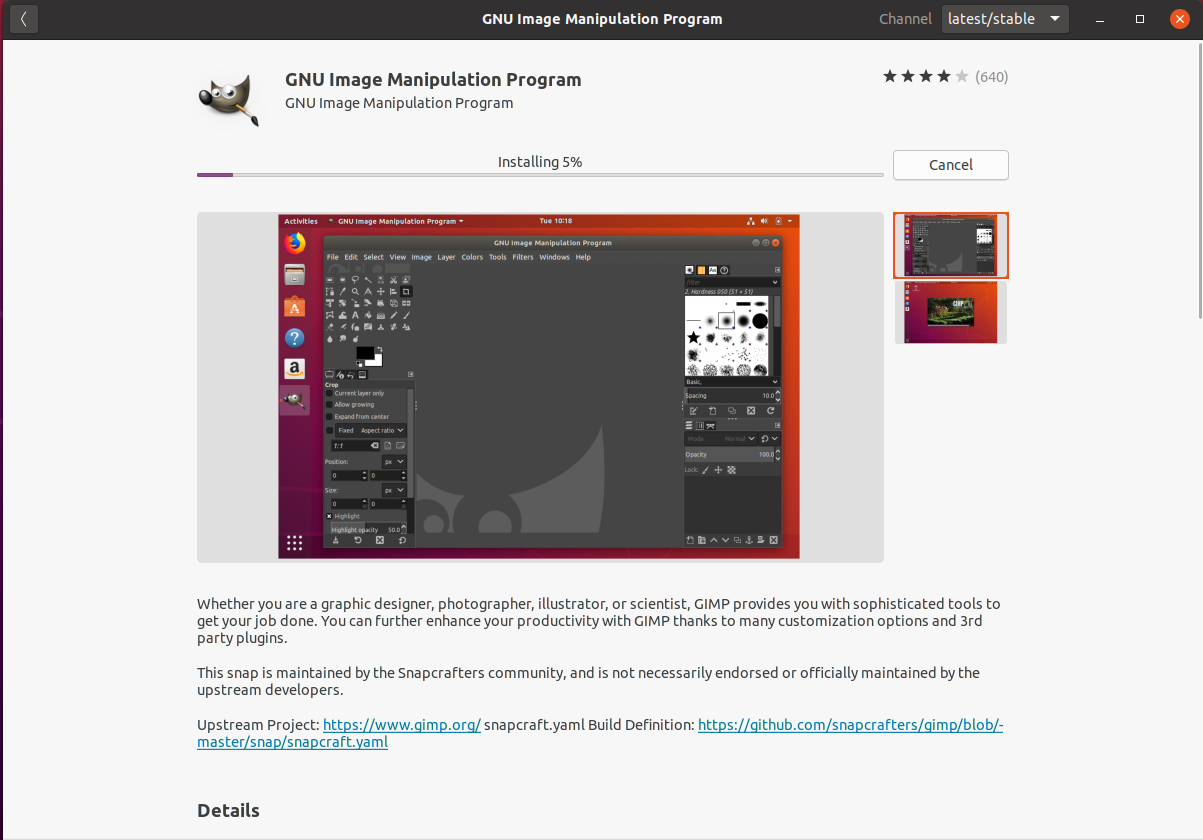 Install GIMP On Ubuntu 20.04 - Progress