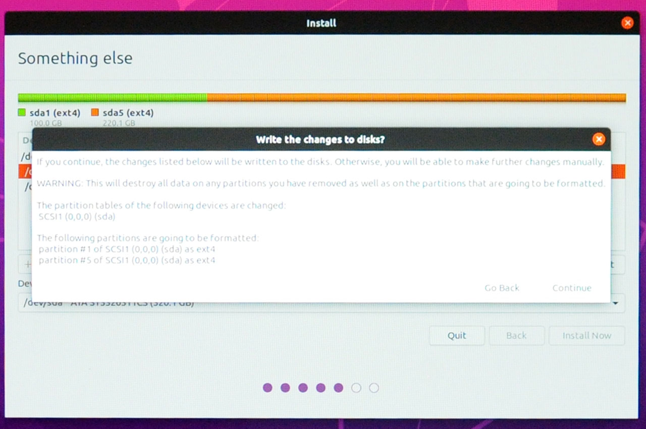 Install Ubuntu 20.04 LTS - Confirm Disk Changes