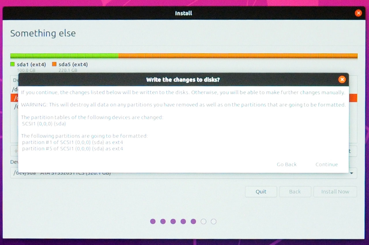 Install Ubuntu 20.04 LTS - Confirm Disk Changes Install Ubuntu 20.04 LTS - Confirm Disk Changes