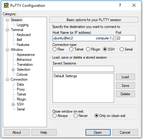 Ubuntu 20.04 LTS On AWS EC2 - Putty - Host Name