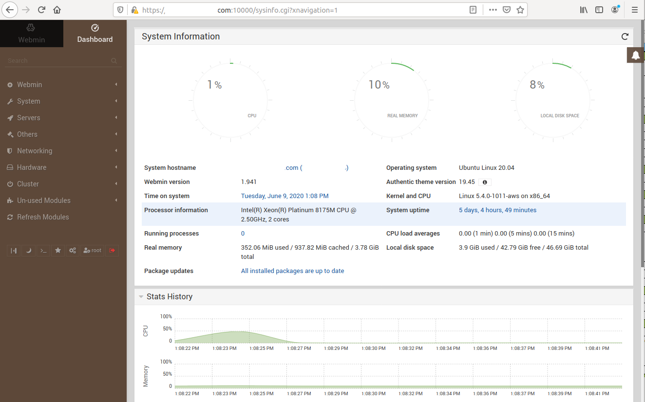 Webmin On Ubuntu 20.04 LTS - Dashboard