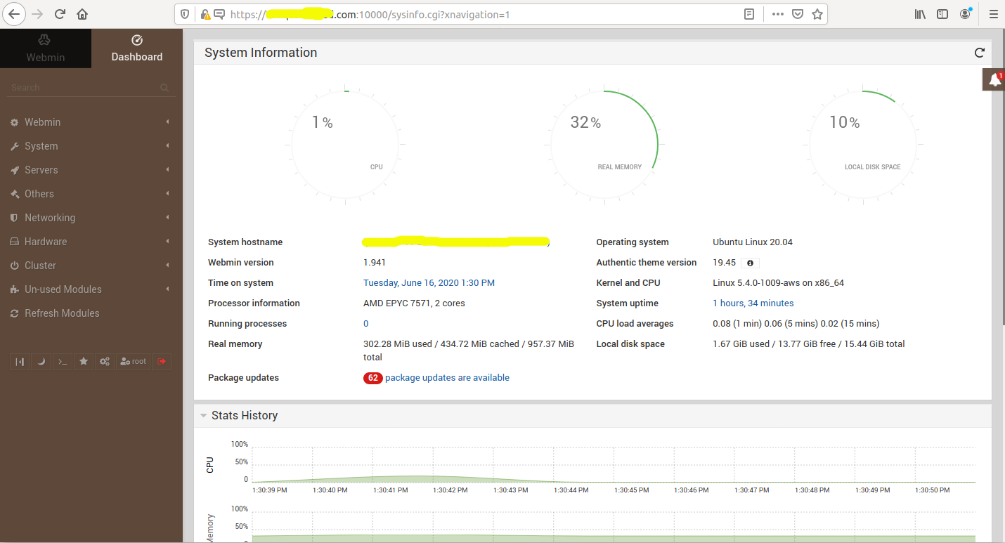 Install Webmin With Apache On Ubuntu 20.04 LTS - Dashboard