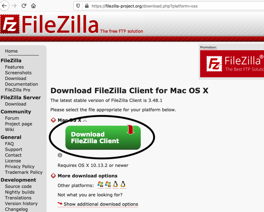 Install FileZilla On macOS Catalina - Download Page