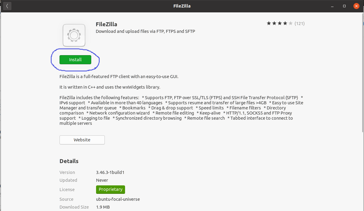 Install FileZilla On Ubuntu 20.04 LTS - FileZilla Details