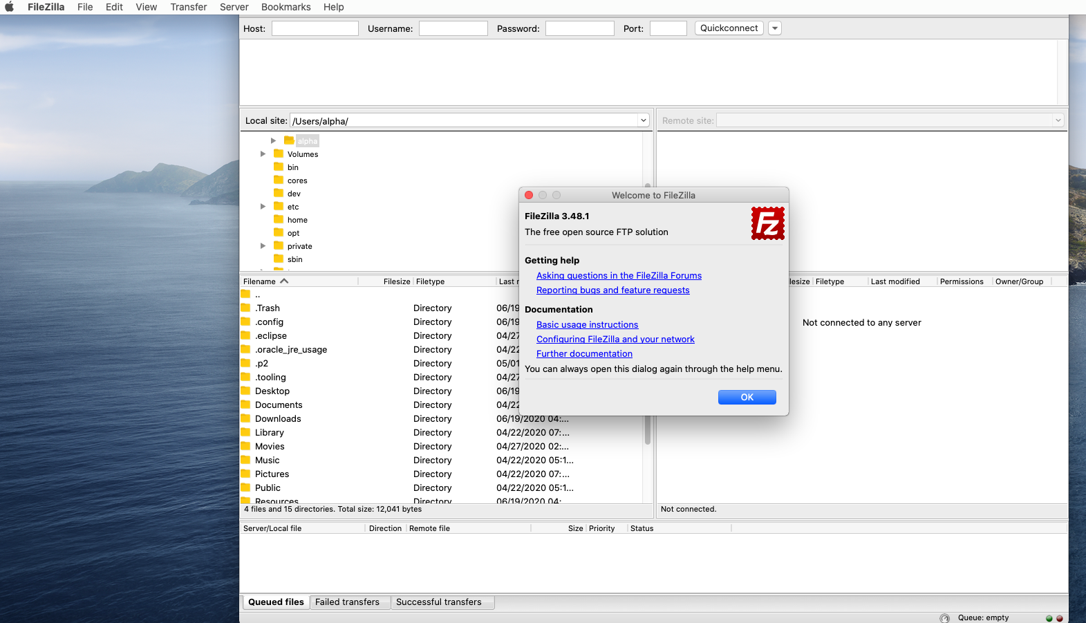 Install FileZilla On macOS Catalina - Default