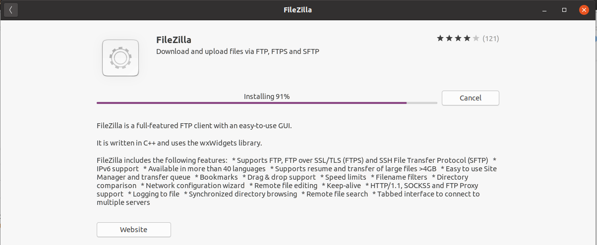 Install FileZilla On Ubuntu 20.04 LTS - Installation Progress