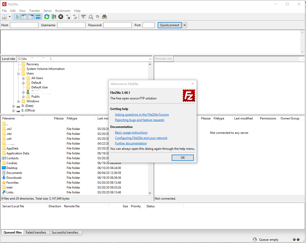 Install FileZilla On Windows 10 - Default Screen