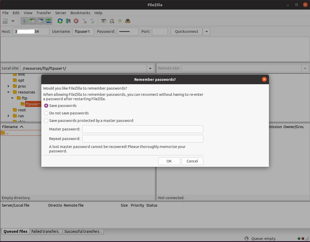 Install FileZilla On Ubuntu 20.04 LTS - Store Passwords