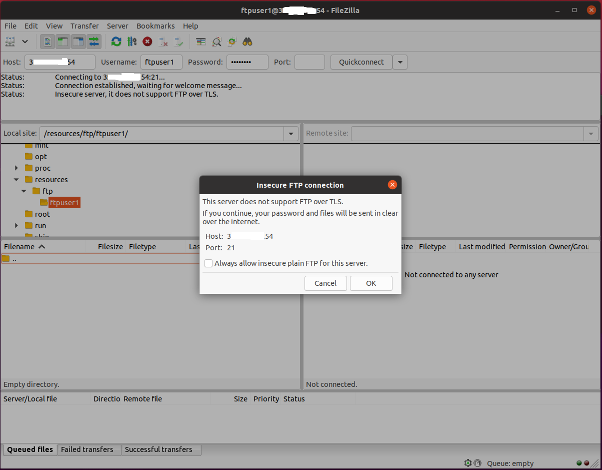 Install FileZilla On Ubuntu 20.04 LTS - Security Warning