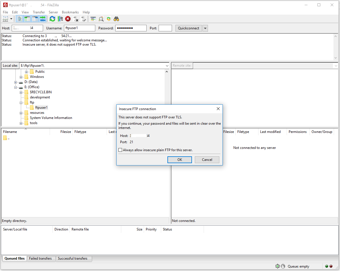 Install FileZilla On Windows 10 - Insecure Connection