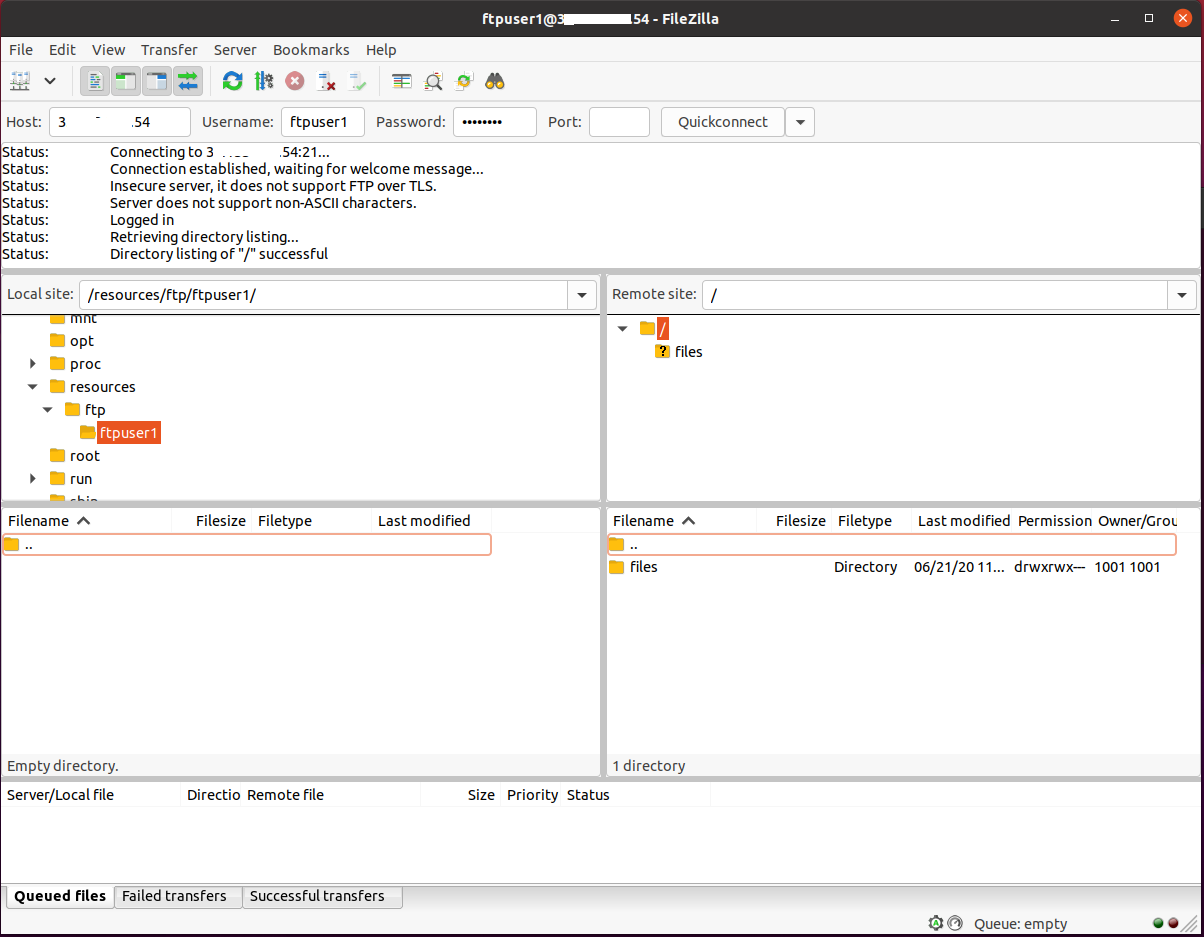 Install FileZilla On Ubuntu 20.04 LTS - Connected