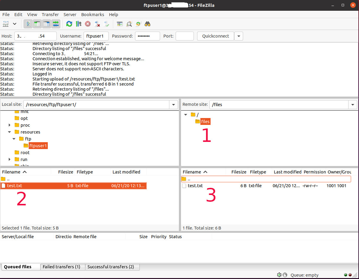 Install FileZilla On Ubuntu 20.04 LTS - Transfer Success