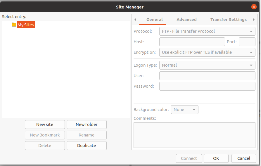 Install FileZilla On Ubuntu 20.04 LTS - Site Manager