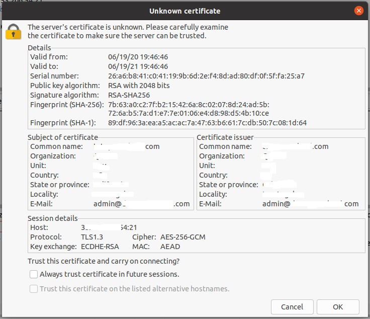 Install FileZilla On Ubuntu 20.04 LTS - Security Warning