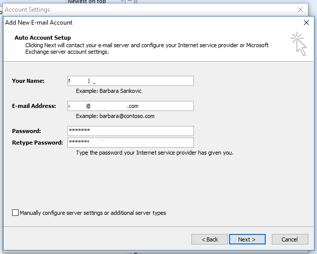 Outlook Autodiscover - Add Email Account - Account Details