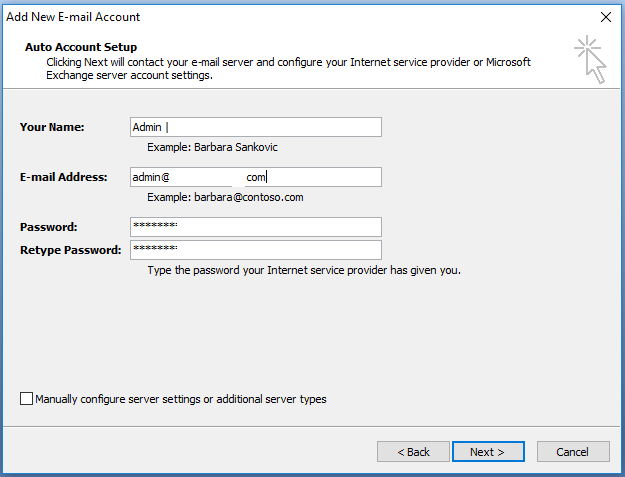 Outlook Autodiscover - Add Email Account - Account Details