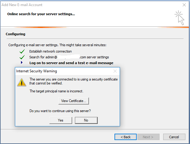 Outlook Autodiscover - Add Email Account - SSL Certificate Warning Outlook Autodiscover - Add Email Account - SSL Certificate Warning