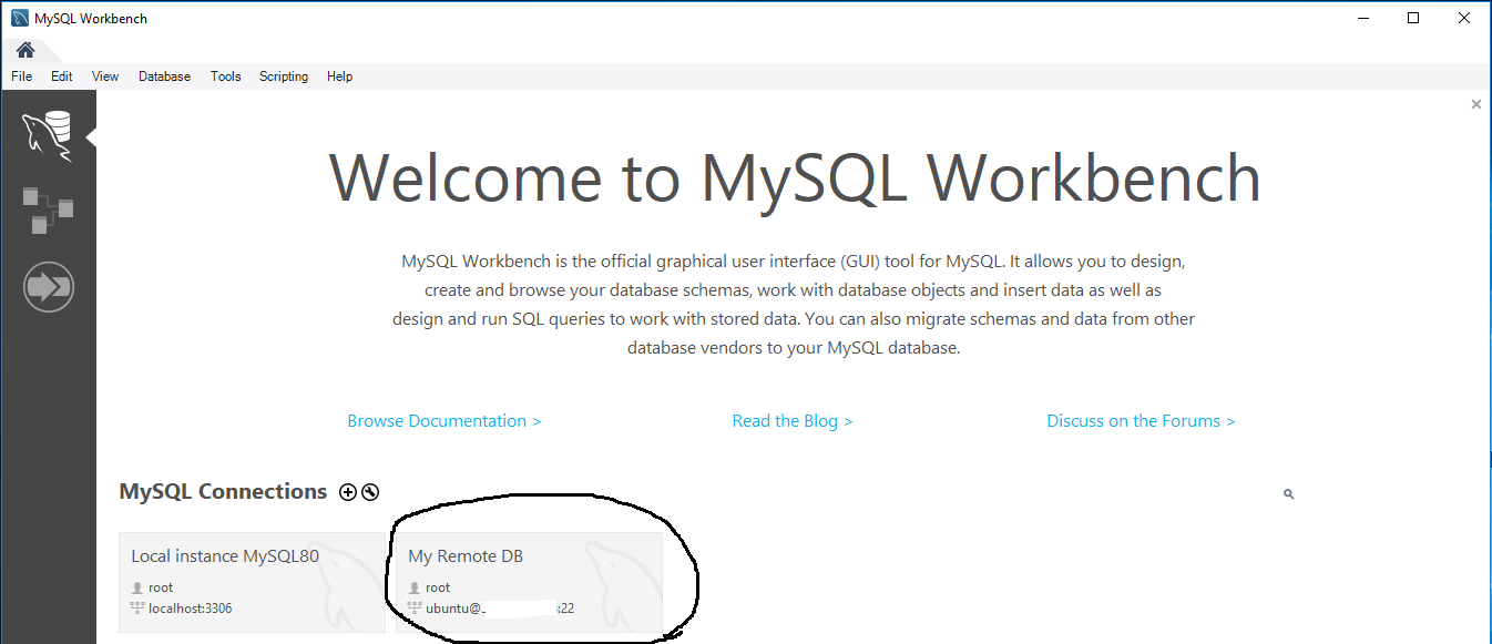 Workbench - MySQL Server - SSH Tunnel - Connections