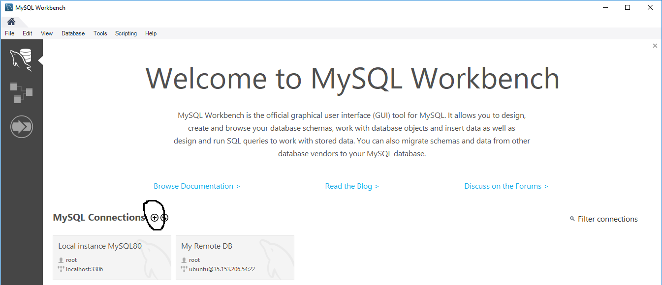 Remote Connection To MySQL Over SSH Tunnel - Workbench - Home