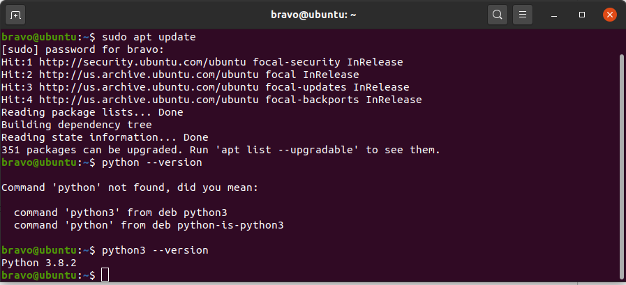 Python 3.9 On Ubuntu 20.04 LTS - Check Version