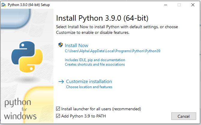 Install Python 3.9 On Windows 10 - Setup